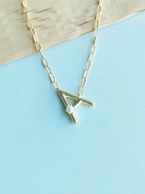 Kendra Scott Gold Freshwater Cultured Pearl Letter A Necklace